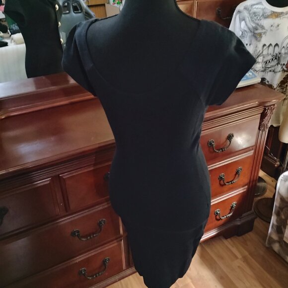 Black Mini Dress with Pearl & Gold Buttons - Picture 3 of 7